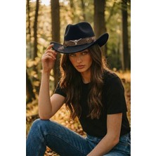 Gigi Luxe Unisex Içten Ayarlanabilir Metal Toka Desenli Kovboy Şapkası Fötr Şapka