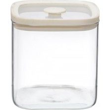 MİEN Mien 750 ml Krem Silikon Vakum Kapaklı Cam Saklama Kavanozu 10,5X10,5 cm Kare Erzak Kavanozu