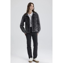 #denimceket %100 Pamuk Gri Denim Rahat Kesim LOU31 Kadın Denim Jean Ceket