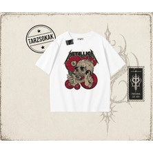 Tarzsokak Metallica Kadın Oversize Unisex Tişört Beyaz