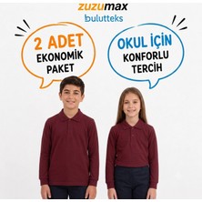 Bulut Teks Okullu (2ADET) Polo Yaka Bordo Uzunkol Okul Tişört Kıyafetleri Üniforması Çocuk Genç