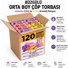 Polmix Liva Ambalaj Büzgülü Çöp Torbası Orta Boy – 12 Paket (Toplam 120 Adet) – Çilek, Limon ve Lavanta Kokulu – 55x60 cm – Dayanıklı ve Sızdırmaz