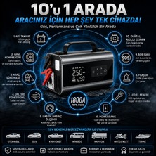 Merwish Akü Takviye Cihazı 18000MAH Hava Kompresörü Powerbank Süpürge Üfleme 10'u 1 Arada 150 Psı 1800A