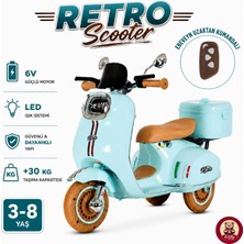 Giffy Oyuncak Çocuklar Için 6V Akülü Retro Scooter Motor Ebeveyn Kumandalı LED Işıklı USB Müzikli Arka Sepetli 30 kg Taşıma Kapasiteli 3-8 Yaş Için Uygun