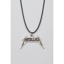Alooya Metallica Yazılı Kolye - PU Deri İp Zincirli Unisex Gümüş Kaplama - 60 cm