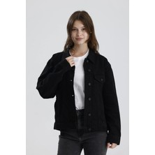 #denimceket %100 Pamuk Siyah Denim Rahat Kesim LOU31 Kadın Denim Jean Ceket