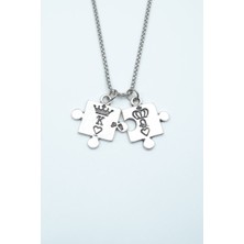 IDR Puzzle - Queen - King - Sevgili Gümüş Kaplama Örme Zincir Kolye
