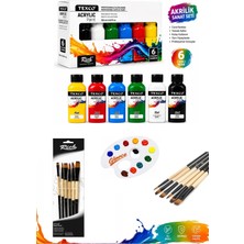Glance Texco Akrilik Boya Seti 6 Renk 130 ml Canlı Renkler Rich Karma Fırça Seti 6 Lı Set