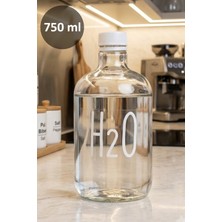 Dolkin Home Cam Şişe Beyaz Plastik Kapaklı Su Şişesi Şeffaf Etiketli H20 Yazılı 750 ml Şeffaf Sürahi Süt, Ayran, Su, Limonata Meşrubat Şişesi, Karaf