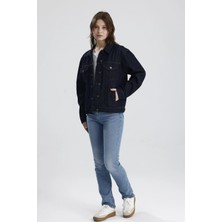 #denimceket Koyu Indıgo Denim Rahat Kesim LOU31 Kadın Denim Jean Ceket