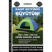 Carlburn Özel Üretim Su Geçirmez Geniş Outdoor Kolay Kurulumlu Pratik Kamp Çadırı 8 Kişilik 220X300X170
