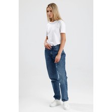 #kadınjean %100 Pamuk Orta Koyulukta Indigo Denim Mommy Fit Kesim MIMMY26 Rahat Kadın Jean Pantolon