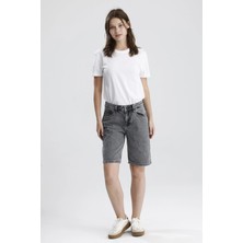 #bermudaşort %100 Pamuk Açık Gri Denim Boyfriend Fit Formu MAGGIE65 Rahat Kadın Bermuda Şort