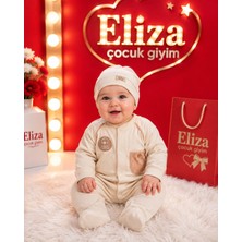 Eliza Çocuk Giyim Bebek Yenıdoğan Krem Pamuklu Tulum ve Şapka Takım