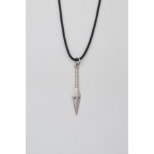 Alooya Anime Ninja Kunai Siyah Deri İp Kolye - Antik Gümüş Kaplama - Kadın Erkek - 60 cm