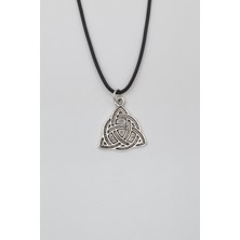 Alooya Triquetra - Kelt Düğümü Siyah Deri İp Kolye - Antik Gümüş Kaplama - Kadın Erkek - 60 cm