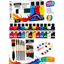 Glance Texco Akrilik Boya Seti 12 Renk 130 ml Canlı Renkler Rich Karma Fırça Seti 7li Set