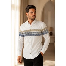 Beyome Erkek Slim Fit Oxford Gömlek Gizli Düğmeli Yaka Uzun Kollu Dar Kalıp Cepsiz Şık Günlük Gömlek