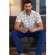 Siyah İnci Bisiklet Yaka Baskılı Örme Pijama Takım 25109843