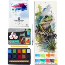 Glance 25X35 15 Sayfa Teknik Çizim Kağıdı 200 gr Cretacolor Tablet Sulu Boya 10 Renk Set