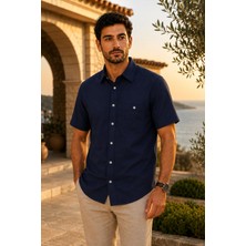Beyome Erkek %100 Pamuk Kısa Kollu Gömlek Rahat Kalıp Yazlık Nefes Alan Tek Cepli S-5xl