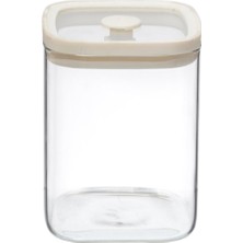 MİEN Mien 1000 ml Borosilikat Cam Krem Silikon Vakum Kapaklı Saklama Kavanozu Kare Erzak Kavanozu