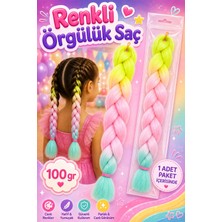 Rhea & Co. Premium Sarı-Pembe-Su Yeşili Ombreli Örgülük Saç  (100GR)