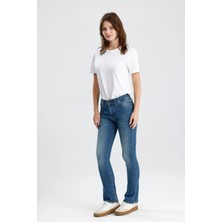 #kadınjean Orta Koyulukta Indigo Denim Boot Cut Kesim MONICA24 Rahat Kadın Jean Pantolon