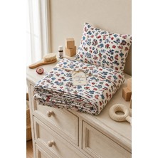 More Home % 100 Pamuklu Bebek 90X90 Müslin Örtü +35X45 Yastık Kılıfı Çiçek Desenli