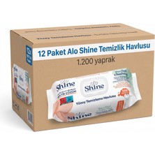 Alo Shine 12 Paket Yüzey Temizlik Havlusu 12 x 100 (1.200 Yaprak) Kullan At Temizlik Mendili Iz Bırakmayan Formül