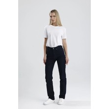 Özel Üretim Yüksek Bel NATALY36 Süper Koyu Indigo Denim Düz Kesim Sade Şık Kadın Jean Pantolon