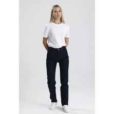 Özel Üretim Yüksek Bel NATALY36 Süper Koyu Indigo Denim Düz Kesim Sade Şık Kadın Jean Pantolon