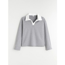 Lc Waikiki Yeni Sezon Polo Yaka Çizgili Kız Çocuk Sweatshirt