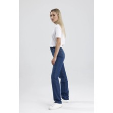 Yeni Sezon Yüksek Bel NATALY36 Orta Koyulukta Indigo Denim Düz Kesim Sade Şık Kadın Jean Pantolon