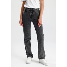 Yeni Sezon %100 Pamuk NATALY36 Yüksek Bel Düz Kesim Sade Şık Koyu Gri Denim Kadın Jean Pantolon