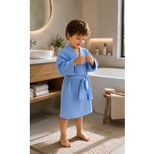 Evamark %100 Pamuk Müslin Çocuk Bornozu Kapüşonlu Banyo ve Plaj Havlusu - 11-12 Yaş / Mavi
