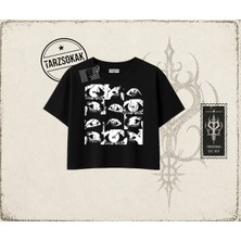 Tarzsokak Unisex Eyes World Wide Kadın Crop Tişört Beyaz