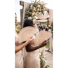 Lora Wedding Isme Özel Ahşap Yelpaze Seti - Nişan, Düğün ve Nikah Hediyelik | 10 Adet | 25017-1