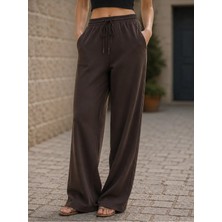 Meride Fashion Beli Lastikli Bol Paça Pantolon – Rahat Kalıp Şık Görünüm Siyah - 36