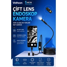 Vothoon 5 Metre Çift Kameralı Ios/android Uyumlu Yılan Endoskop Kamera 8mm 2mp Led'li Sert Kablo