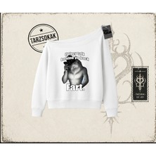 Tarzsokak Unisex Fart Kadın Kayık Yaka Sweatshirt Beyaz