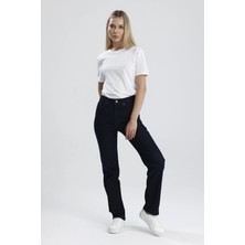 Özel Üretim Yüksek Bel NATALY36 Süper Koyu Indigo Denim Düz Kesim Sade Şık Kadın Jean Pantolon
