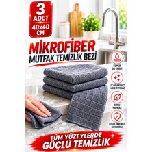 Open City 3'lü Mikrofiber Mutfak Temizlik Bezi 40X40 cm Süper Emici Iz Bırakmayan Çok Amaçlı Gri Bez Seti