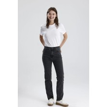 Yeni Sezon NATALY36 Yüksek Bel Düz Kesim Sade Şık Siyah Denim Kadın Jean Pantolon