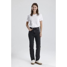 Yeni Sezon NATALY36 Yüksek Bel Düz Kesim Sade Şık Siyah Denim Kadın Jean Pantolon