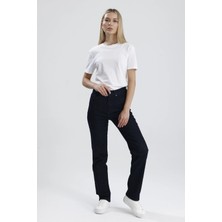 Özel Üretim Yüksek Bel NATALY36 Süper Koyu Indigo Denim Düz Kesim Sade Şık Kadın Jean Pantolon