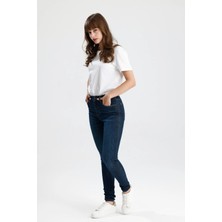 Özel Tasarım Koyu Indigo Denim Rahat Esnek Yumuşak MIRA12 Skinny Fit Kalıp Kadın Jean Pantolon