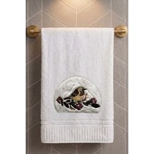 Anılsan Kuş Nakışlı Banyo Havlusu - 70X140 cm - Beyaz - %100 Pamuk