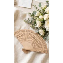 Lora Wedding Ahşap Oymalı Hediyelik Yelpaze - Kişiye Özel Baskılı Düğün & Davet Aksesuarı | 10 Adet | 25008-1