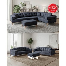 Velura Home & Living Zeri Modüler Yataklı Koltuk Takımı & 2 Adet Üçlü Kanepe & Köşe Takımı (3+3) - Koyu Mavi - 118